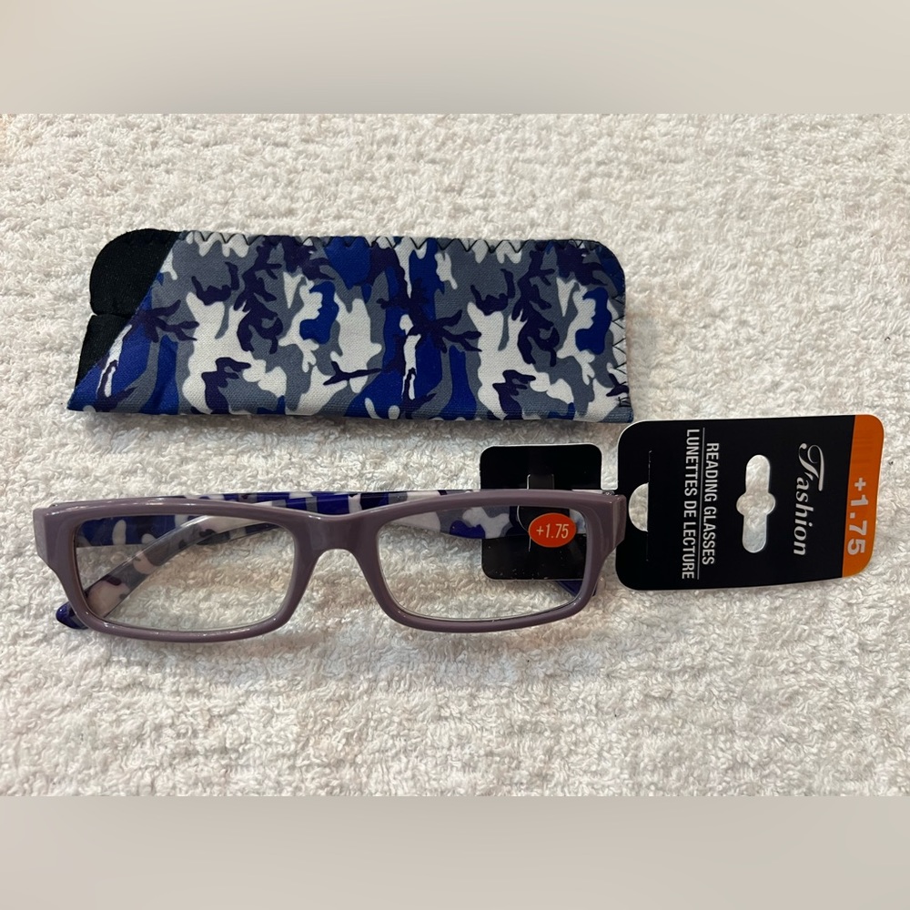 Fashion Frame +1.75 Reading Glasses Eyeglasses With Case